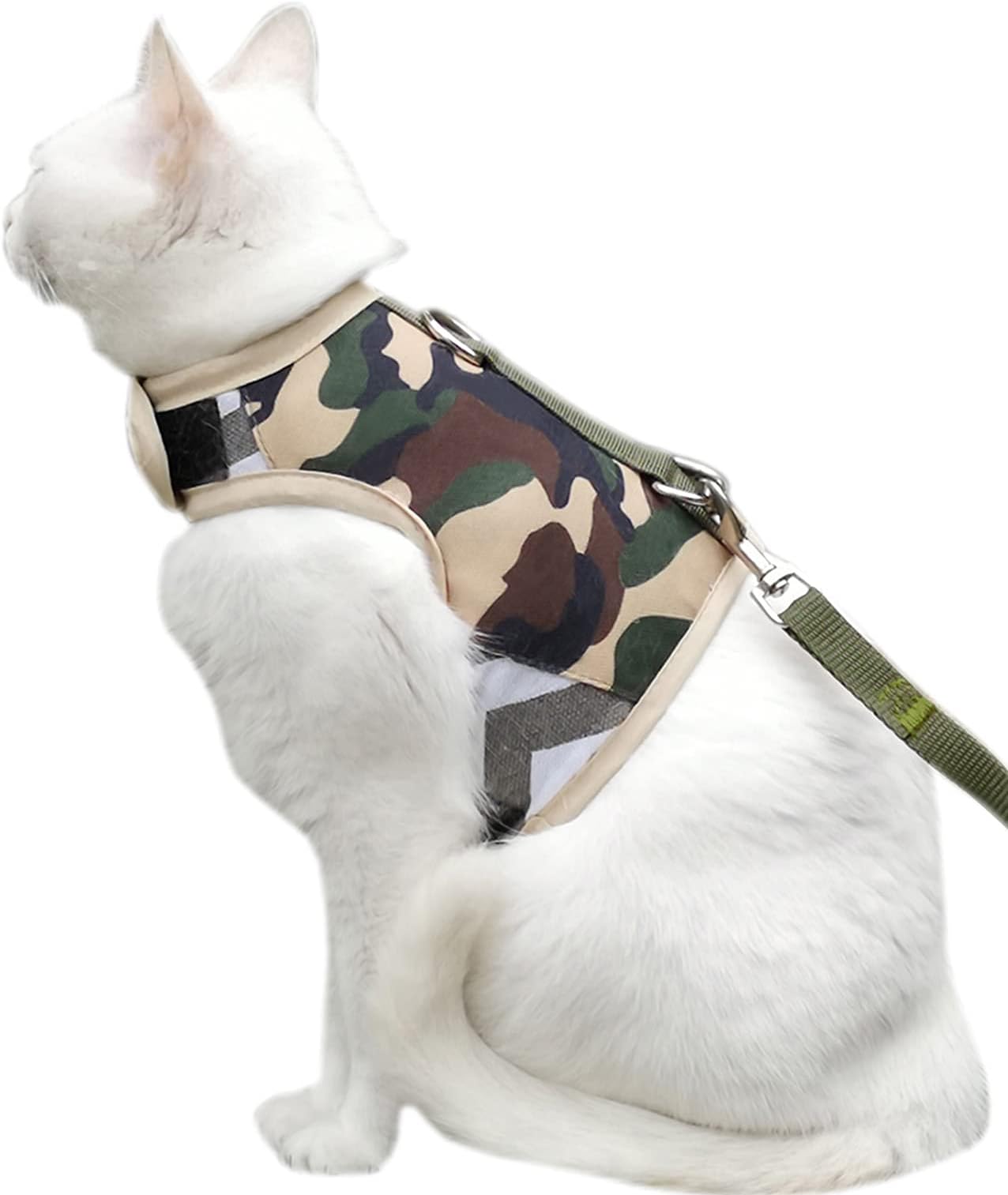 Cat Harness and Leash Set for Walking Escape Proof, Adjustable Cat Vest Harness, Padded Stylish Cat Walking Jackets, Camo Green, Small