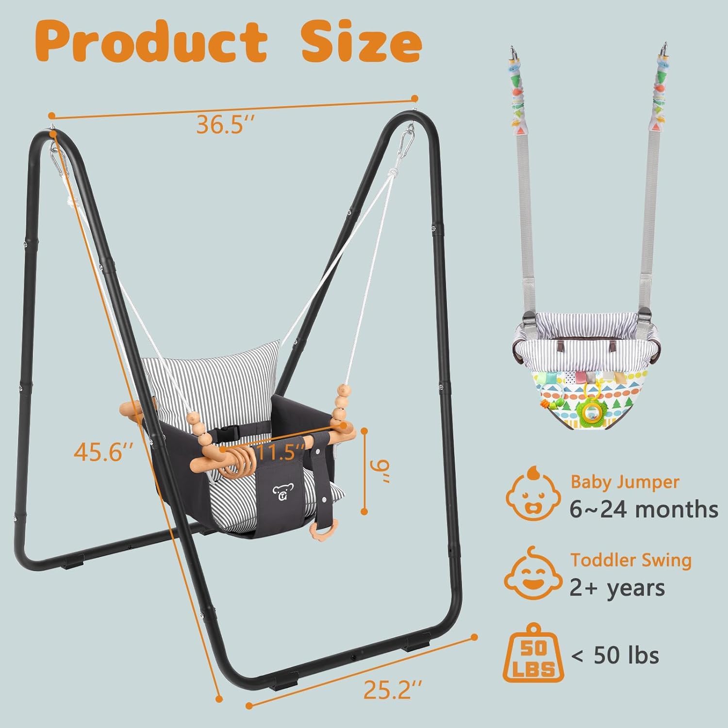 Balançoire 2 en 1 pour bébé - Convient pour l'intérieur et l'extérieur - Elle dispose d'une ceinture de sécurité à cinq points, d'un design peu encombrant et est stable et sûre pour les bébés