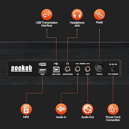 Miniatura 7 de ZHRUNS Piano digital de 88 teclas de madera con martillo pesado, teclado ponderado de tamaño completo, piano eléctrico para principiantes, soporte