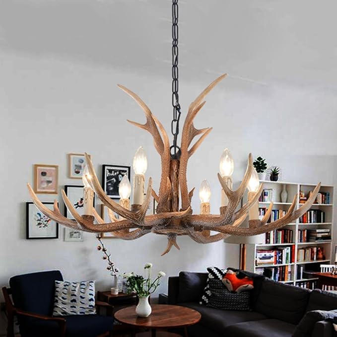 LRUII Modern Retro Antlers Chandelier/Creative Antler Chandeliers American Country Living Room Lamp Restaurant Lighting Retro Antlers Lamp Nordic Personality Resin Lighting(E14 Lamp Base) XXPP Comfortable photo 3