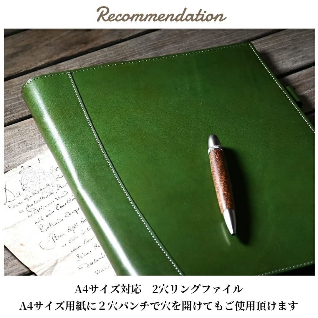 COCOMIESTER 緑色 レザー リング式ファイル Amazon | BlancCouture リングファイル A4 2穴 本革 19mm