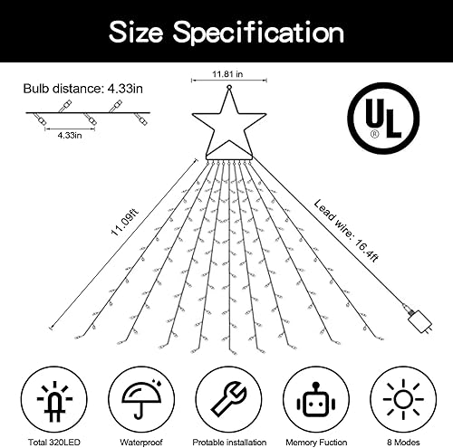 Miniatura 7 de Guirnalda de luces de Navidad para decoración al aire libre, 317 luces LED de hadas, 8 modos y resistente al agua para fiestas, bodas, patio, Año