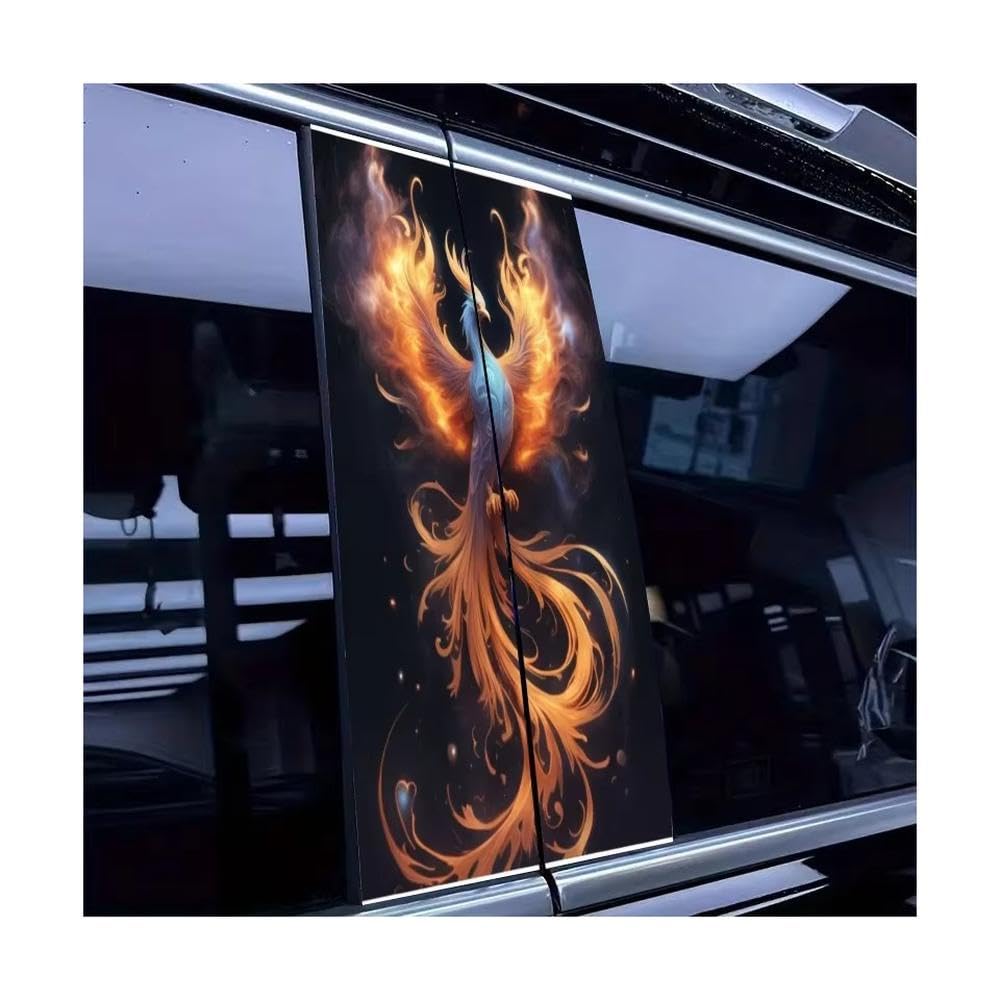 Bertdcx One Color Fire Phoenix Pattern Sticker Pair Pvc B Pillar Decal Auto Parts