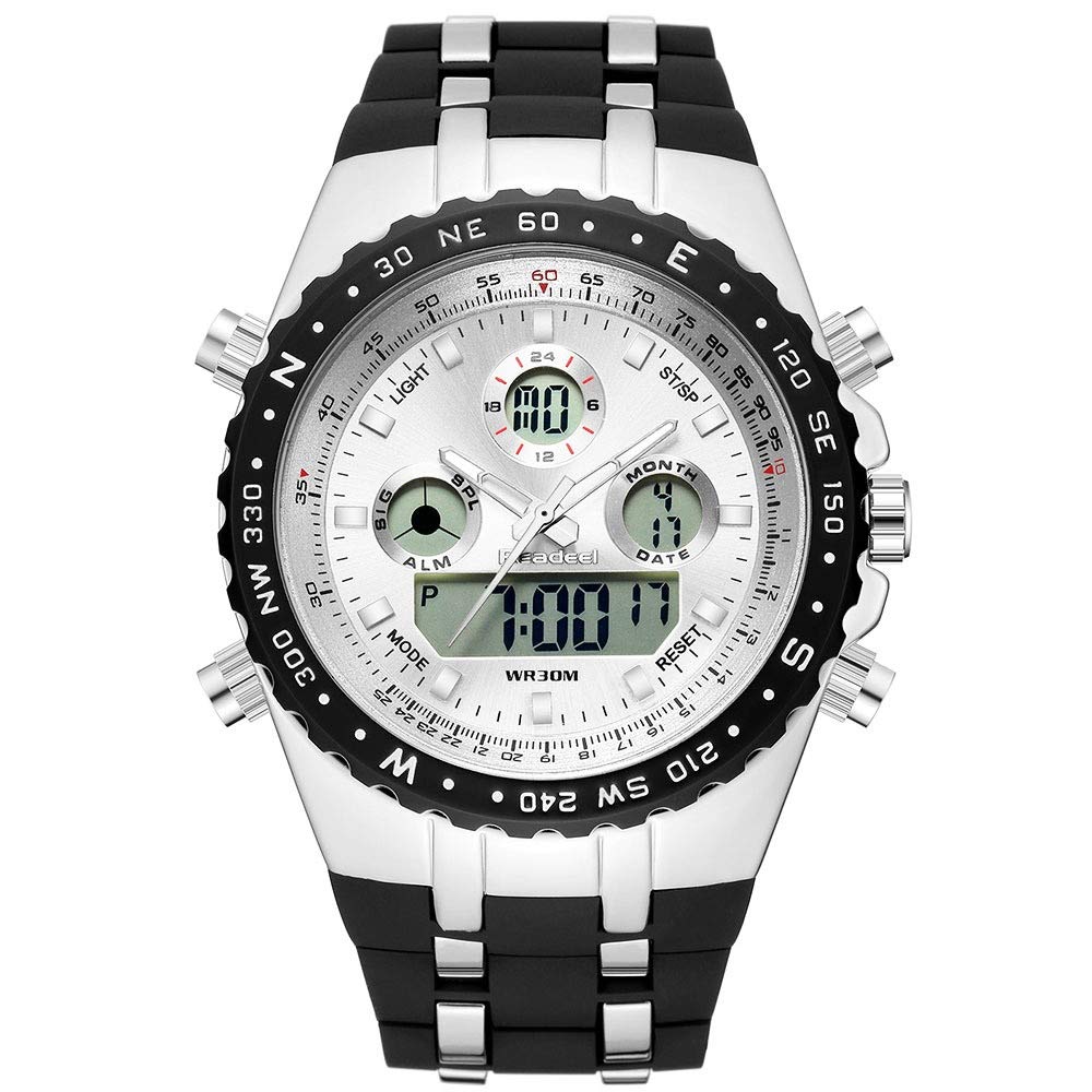 Tgrty Men's White Fashion Watches Sport Quartz Wrist Watch Waterproof Watches Led Digital Watches Quartz Wristwatch Clock Watches Sturdy (Color : )