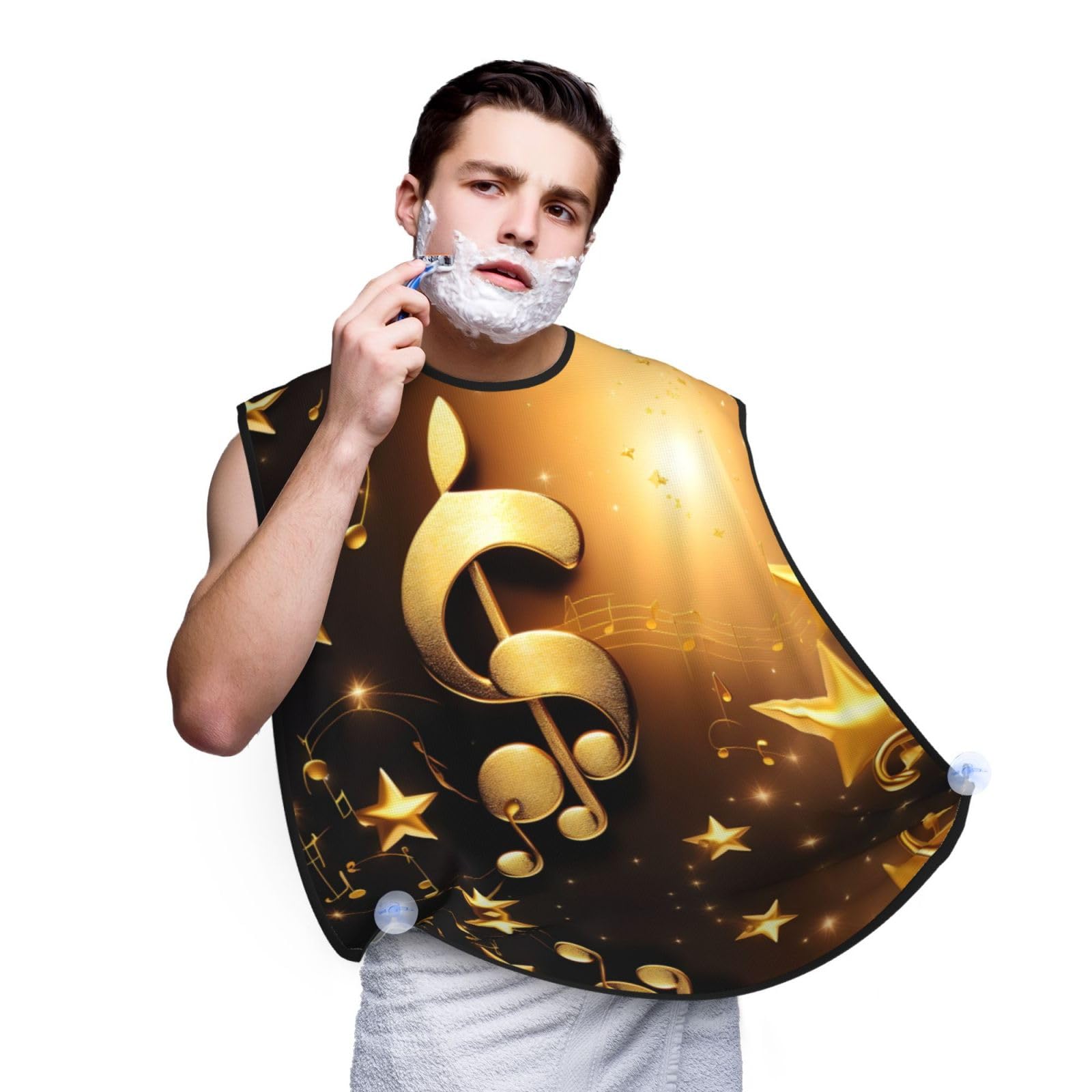 YQxwJL Gold Musical Note With Fallen Shiny Star Print Beard Bib Apron, Shaving Apron For Dad, Men'S Hair Catcher For Shaving Best Gifts For Dad