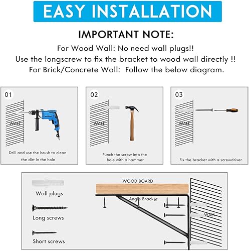 Miniatura 4 de Soportes de estante de metal resistente de 12 pulgadas, soporte flotante de hierro rústico industrial para estantes abiertos, soportes en L de