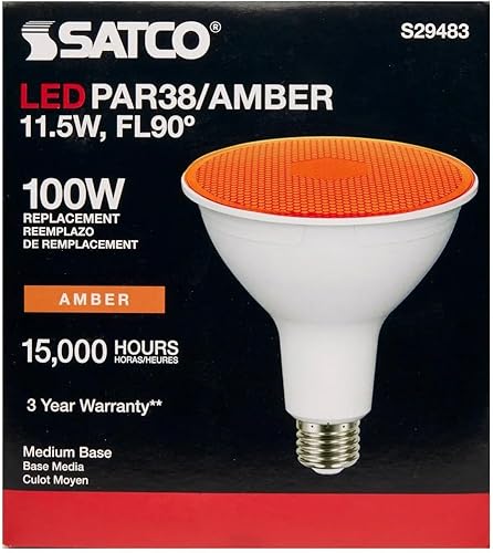 Miniatura 7 de Satco S29483 - Bombilla LED Par38 de 11,5 W, 120 voltios, ámbar, ángulo de haz de 90 grados, base media E26, regulable (6 bombillas LED)