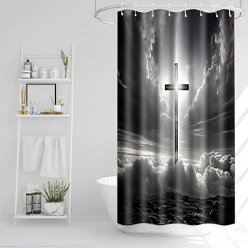 Cross Shower Curtain, Crucifix Shower Curtain Sets, 36x72inch, Polyester