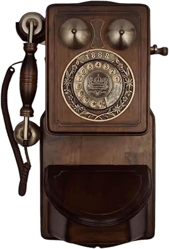 Retro Wall Mounted Telephone with Rotary Dial, Vintage Landline Phone, Old-Fashioned Antique Wall Phones, Corded Wooden Telephone for Kitchen, Home,