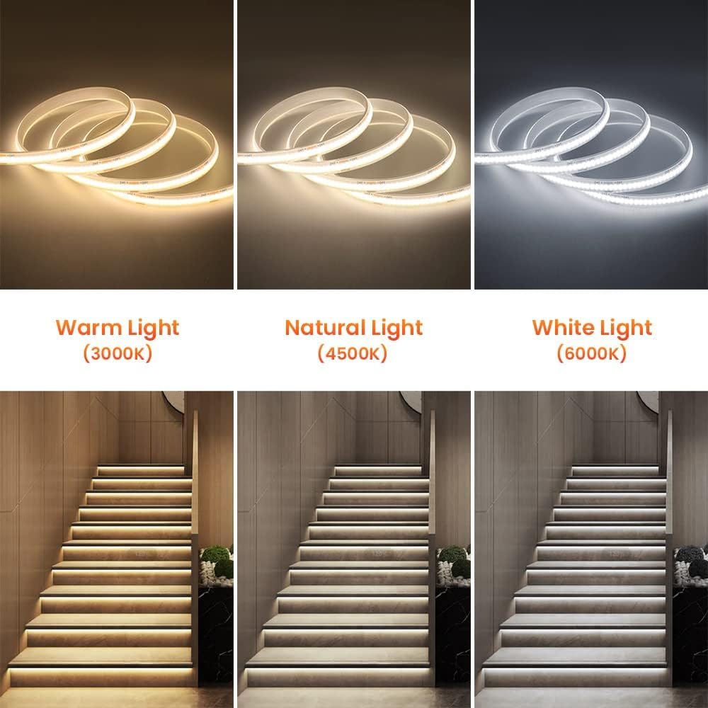 COB LED Streifen 20m, 24V Wasserdichte IP68 Lichtband, 320LEDs/m Superhell Flexibler Warmweiß Band, Rot/Weiß 2-adrig Lichterketten für Aquarium, Schwimmbad