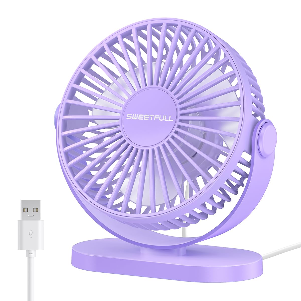 LULUWA USB Desk Fan Small Quiet 3 Speeds Mini Personal Portable Fan 360° Rotation Adjustable, 5 Inch Office Table Cooling Gadgets on Desktop (Purple)