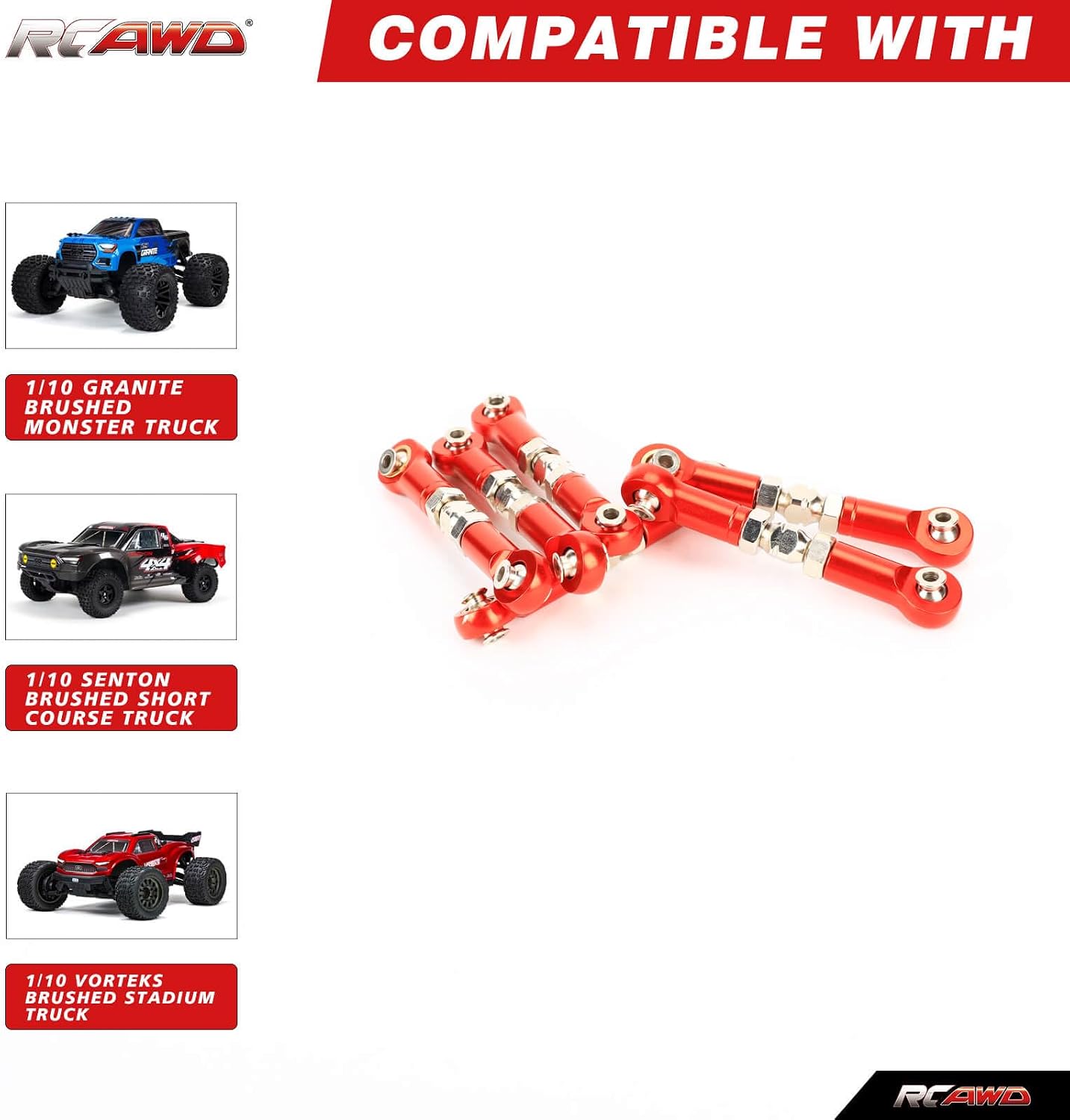 RCAWD Bolded Turnbuckles Link Tie Rod 6pcs for Arrma 1/10 Vorteks Senton Granite Mega 550 Upgrade Parts