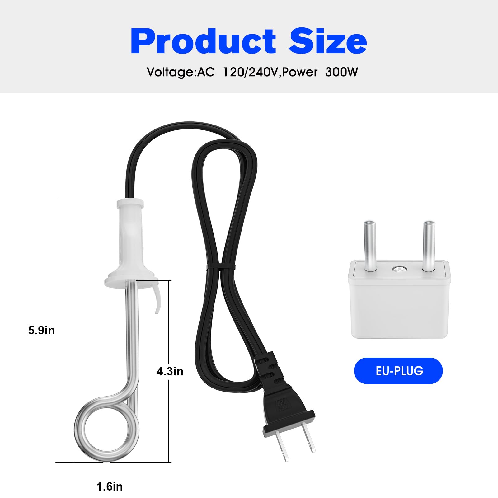 Chauffe-eau à immersion 300 W 120/240 V électrique portable élément de chauffe-eau double tension accessoires de voyage/camping pour café/thé/soupe