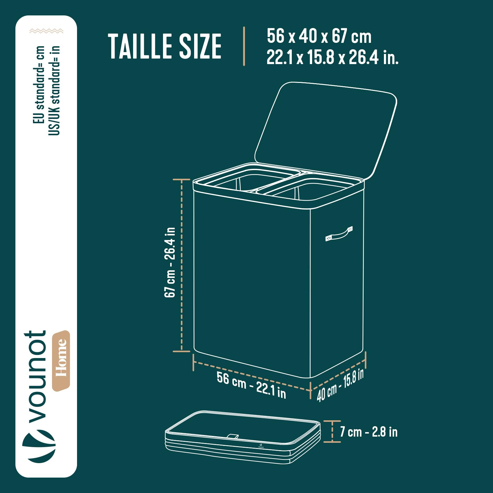 VOUNOT® Cesto Ropa Sucia con Tapa 150L Cesta para la Colada 2 Compartimentos Cubo Ropa Sucia Plegable con Bolsas Interiores Extraíbles y Asas Laundry Basket para Lavandería Dormitorio Baño Antracita