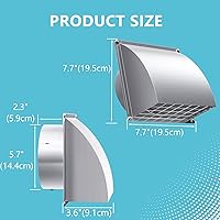 Vista 4 de Cubierta de ventilación de escape de 6 pulgadas, HG Power cubierta de ventilación de secadora de acero inoxidable para exteriores con pantalla