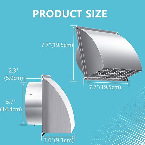 Miniatura 4 de Cubierta de ventilación de escape de 6 pulgadas, HG Power cubierta de ventilación de secadora de acero inoxidable para exteriores con pantalla