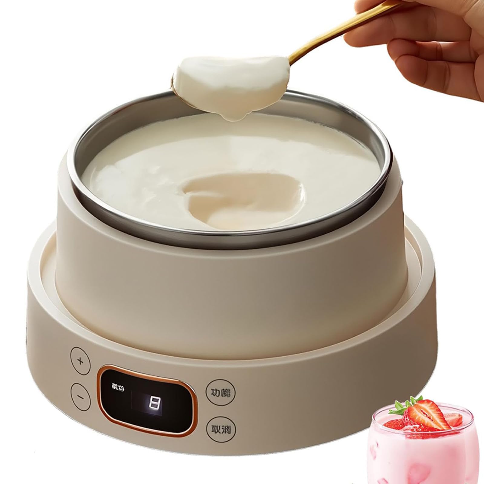 1L Produttore Di Yogurt Elettrico Con Timer LED, Fermentatore Portatile Per Latticini Probiotici Fatti In Casa & Natto, Funzionamento One-Touch, Fodera In Acciaio Inossidabile Facile Pulito, Elettrodo