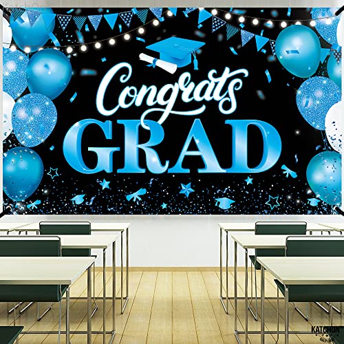 Image of Graduation Decorations 2026 Congrats Grad Banner - 72x44 Inch, Congratulations Backdrop | Graduation Banner Blue and Black Grad Party Decorations Class of 2026 Decorations, KatchOn
