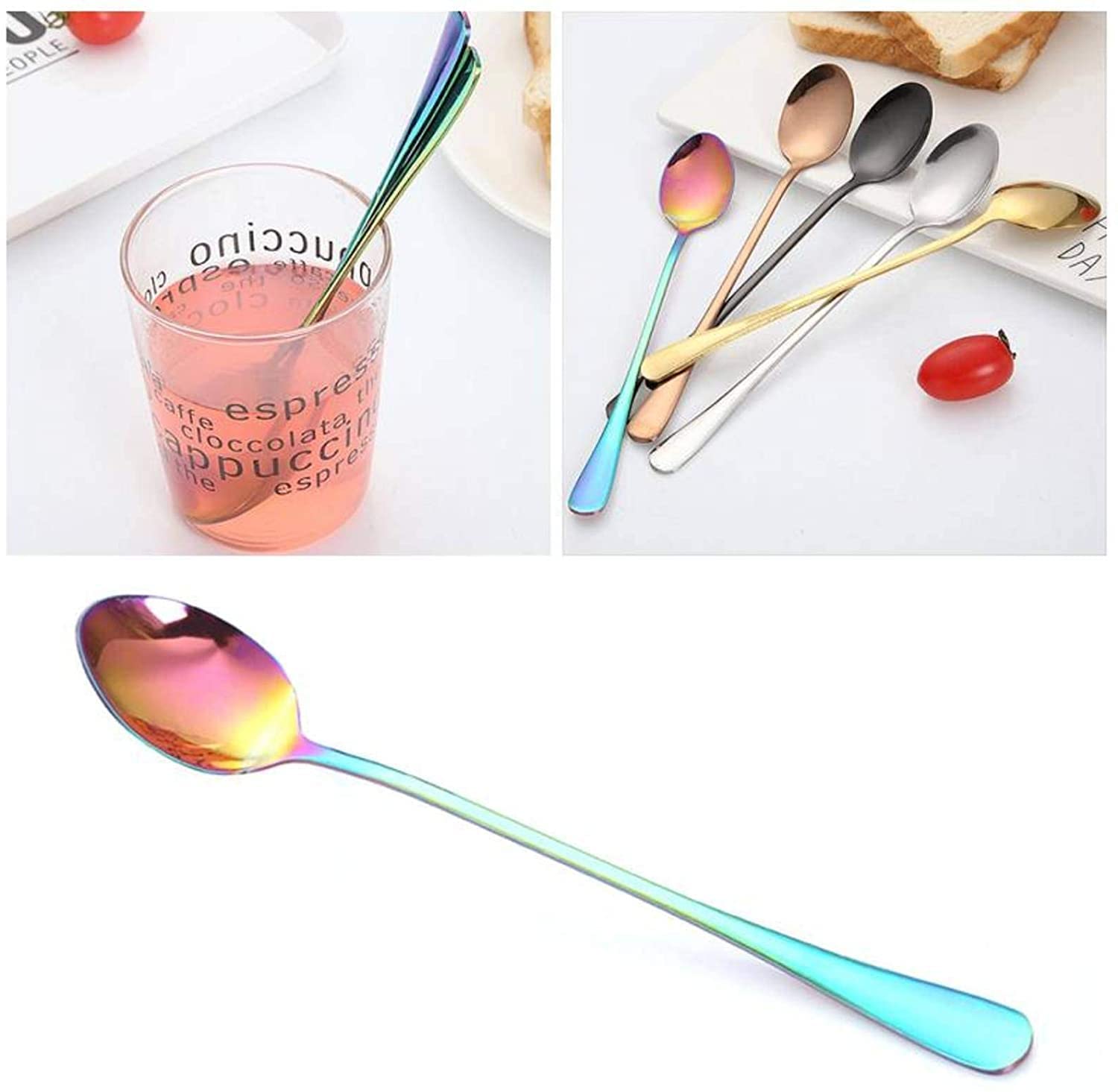 Cucharas De Mesa Cucharas de agitación Spoon Cuchara acero inoxidable Té Café Postre Scoops Home Kitchen Flatware Sopa Antigoteo Servir(Black)