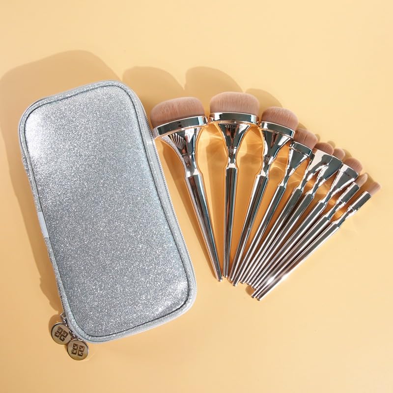 9-Piece Makeup Brush Set Ultra-Soft Bb Cream & Foundation Brush Contouring Brush with Slim Waist Design Premium Synthetic Brush Collection Foundation Brush, Concealer Brush, Eyeshadow Brush (W1033-E)