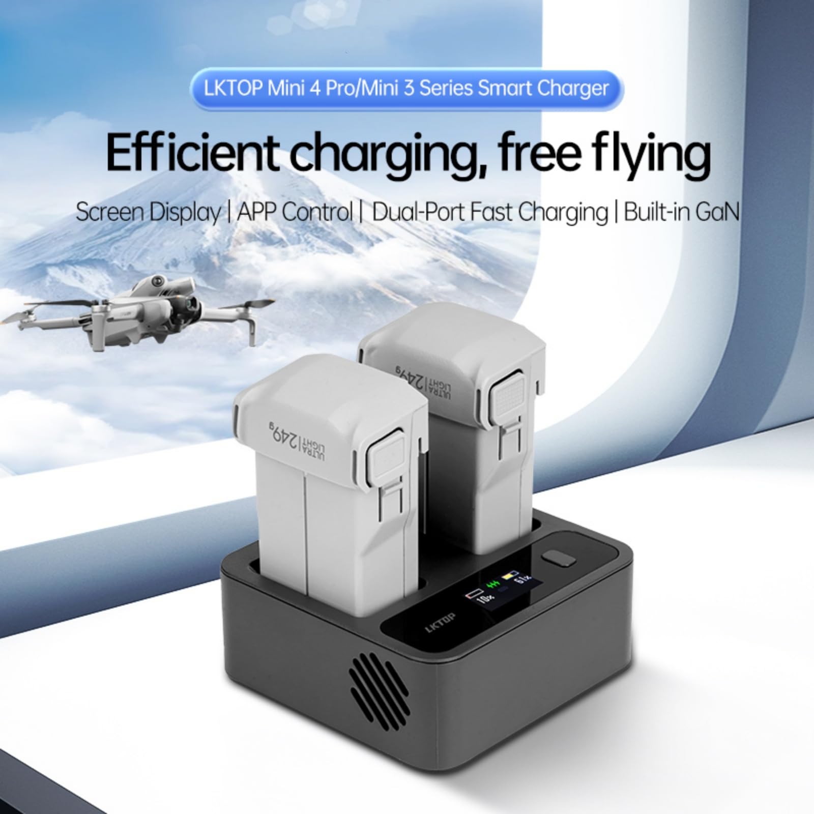 Cargador de batería Mini 4 Pro para DJI Mini 3/Mini 3 Pro/Mini 4 Pro Cargador de batería bidireccional Accesorios de hub de carga para drones (modelo de EE. UU.)
