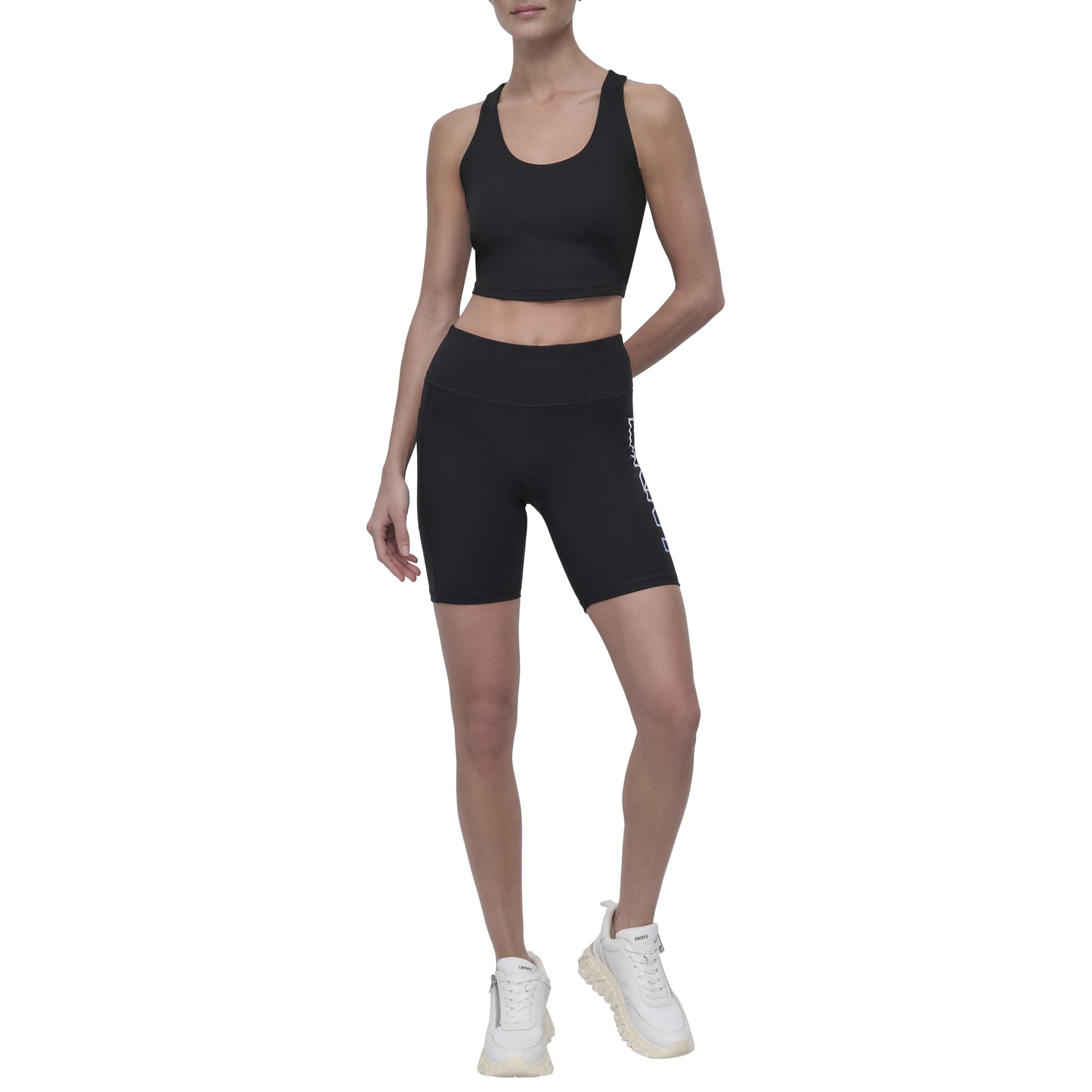 DKNY Ombre Logo Compression High Waisted Bike Short - Shorts - Short de Cyclisme Taille Haute de Compression avec Logo ombré - Femme