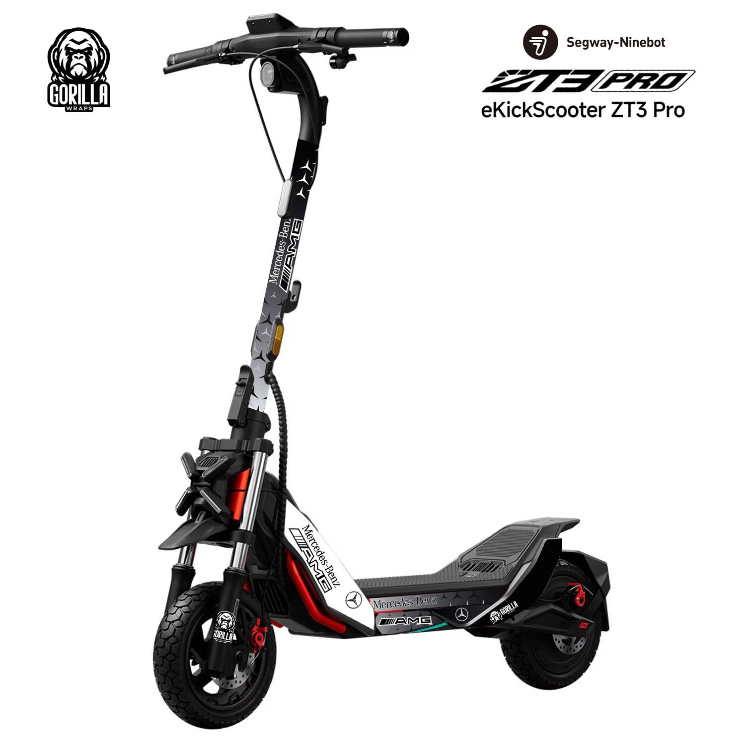SportRiders Vinilo Segway ZT3 Pro Accesorios. Vinilo Ninebot Segway ZT3 Pro, Pegatinas Patinete ZT3 Pro. Vinilo Patinete eléctrico. Fácil de Instalar (Blanco Negro Mercedes AMG)
