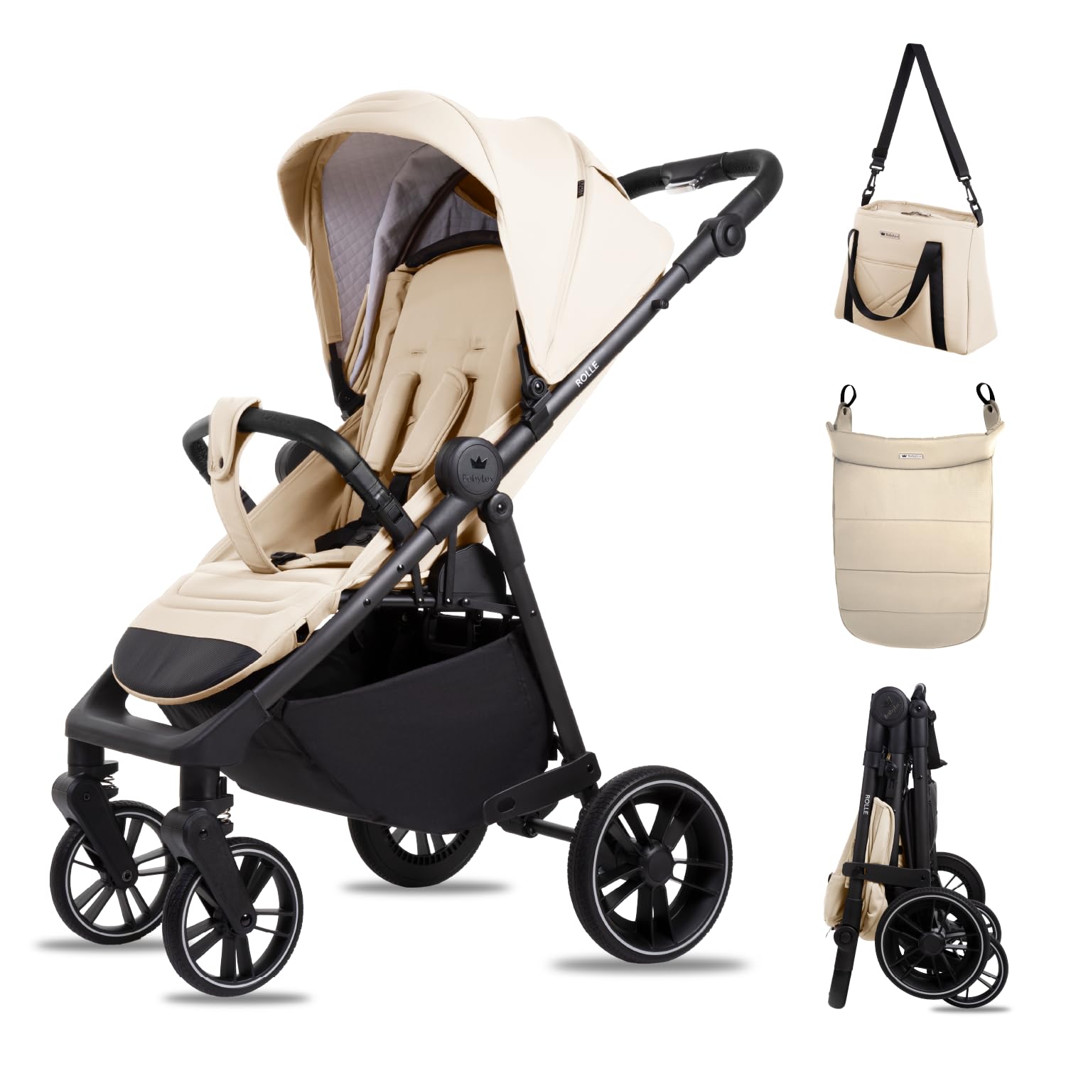 Babylux Passeggino Leggero da Viaggio ROLLE con Funzione Reclinabile, Sand | Passeggino Pieghevole, Manubrio Telescopico, Ripiegabile In Modo Compatto, Borsa Per Pannolini E Viaggio E Altri Accessori