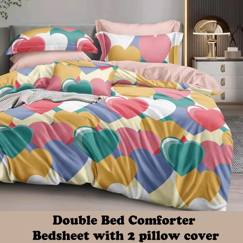 Image of Polycotton Printed 120 TC Comforter & Bedsheet Double Bed Bedding Set, Queen Size (90x100 inch), Green & Multi, 4 Pieces