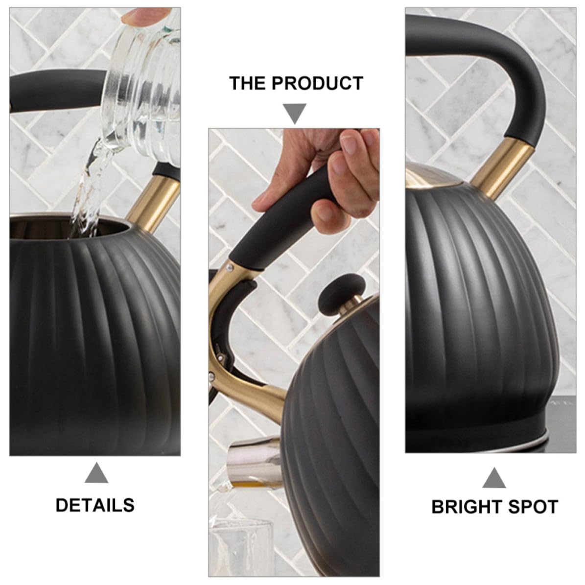 Tetera de Acero Inoxidable Negra de 3,5 L Silbato