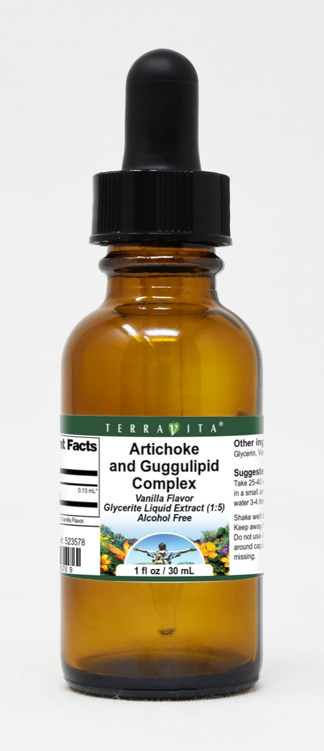 Terravita Extracto líquido de glicerita complejo de alcachofa y gugulípido (15) – sabor a vainilla (1 oz, ZIN 523578)