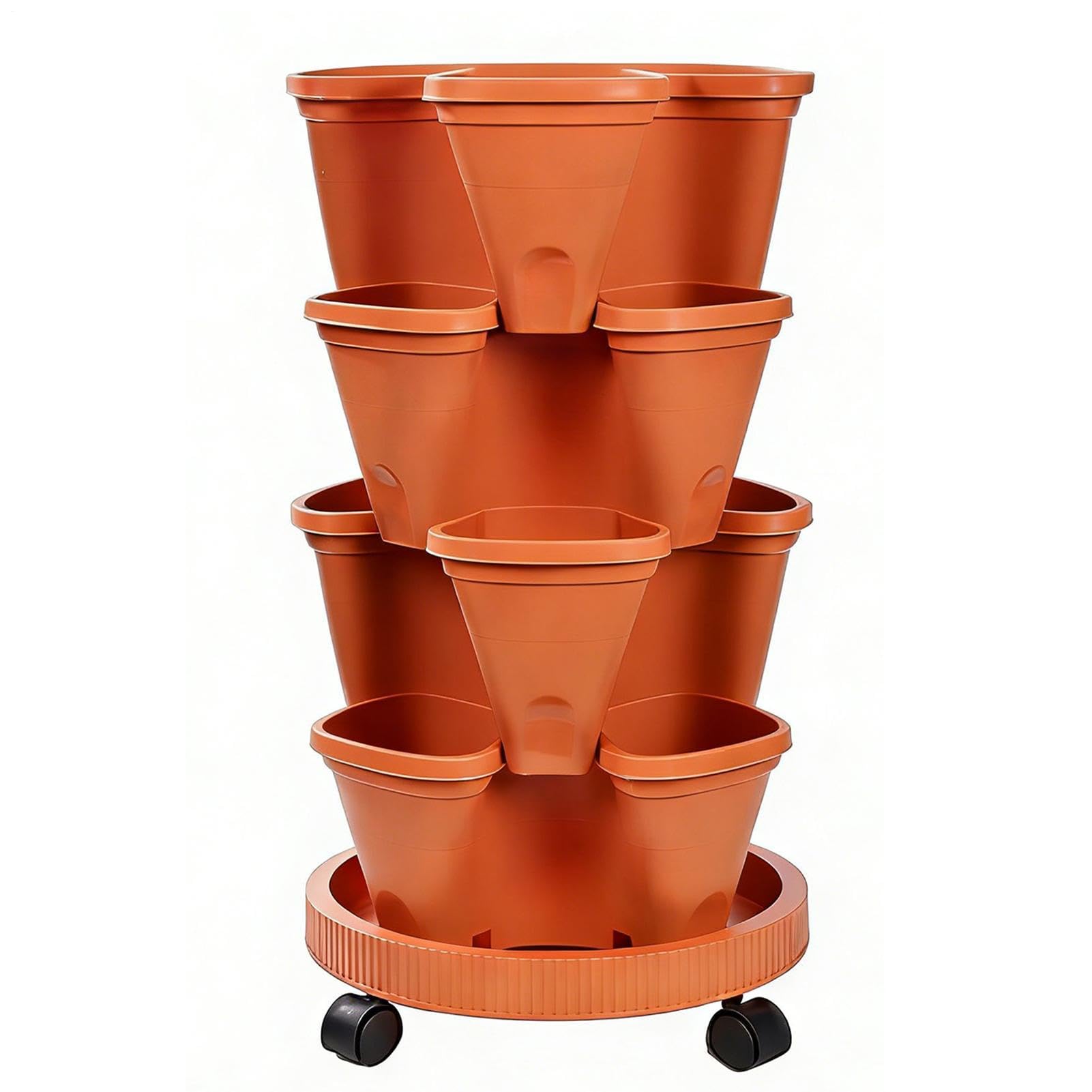 Generico Vaso per Fragole 4 Piani con Sottovaso Rimovibile | Fioriera a Torre da Giardino per Piante da e Frutto Indoor Outdoor Casa Ufficio Ingresso Terrazzo Patio