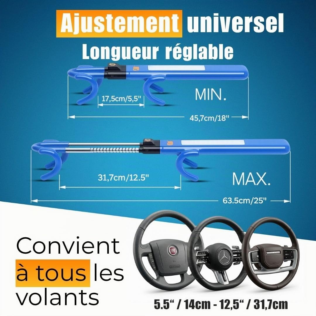 ATG Bloque Volant Voiture – Antivol Voiture, Antivol Volant & Canne Antivol pour Auto, SUV, Van, Utilitaire & Camping-Car – Acier Trempé, Protection Anti-Perçage