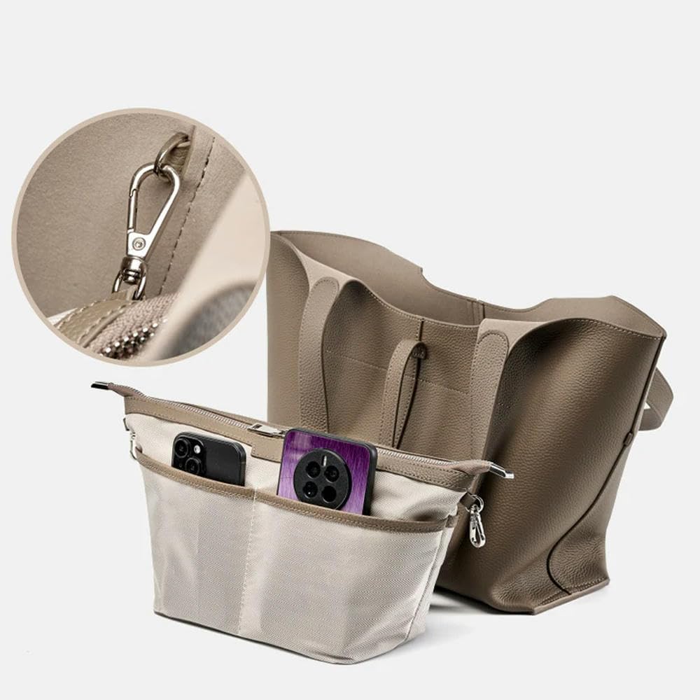 ZBDZSW Bolso Grande de Mano para Mujer Bolsos de Hombro de diseñador de Lujo de Cuero Genuino Bolsos de Mano de Piel de Vaca de Moda para Mujer 2661-Elephant Grey