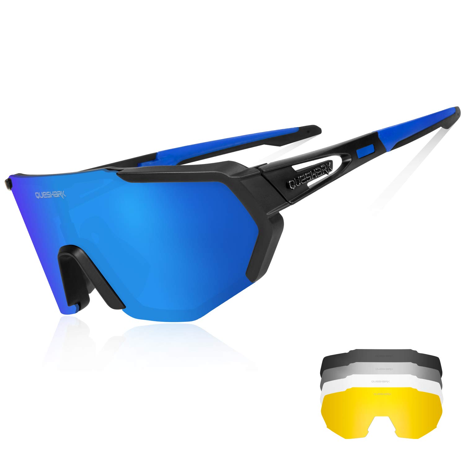 Queshark Polarizzati Anti-UV con 3 o 5 Lenti Occhiali da Ciclismo Bici MTB Intercambiabili per Sport Uomo Donna Guida Pesca Golf Baseball Corsa