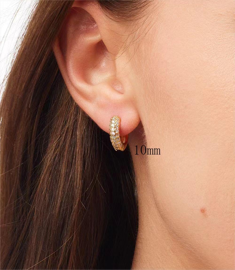 14K Gold Plated Sterling Silver Post Diamond Studded Huggie Earrings,Rose Gold Plated Small Cubic Zirconia Chunky Hoop Earrings for Women 8mm 10mm 12mm - Image 3