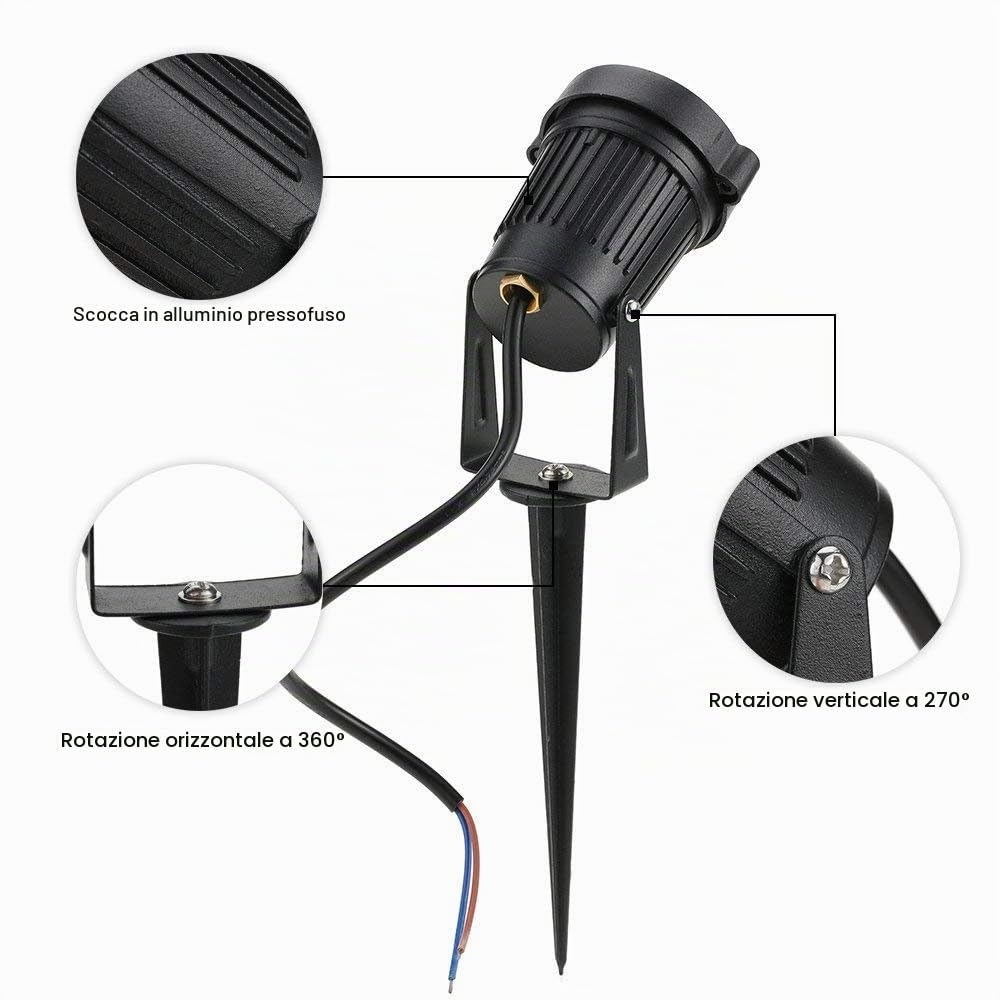 Faretti a LED da Giardino Esterno con Picchetti IP65 5W 220V Bianco Caldo(set da 10)