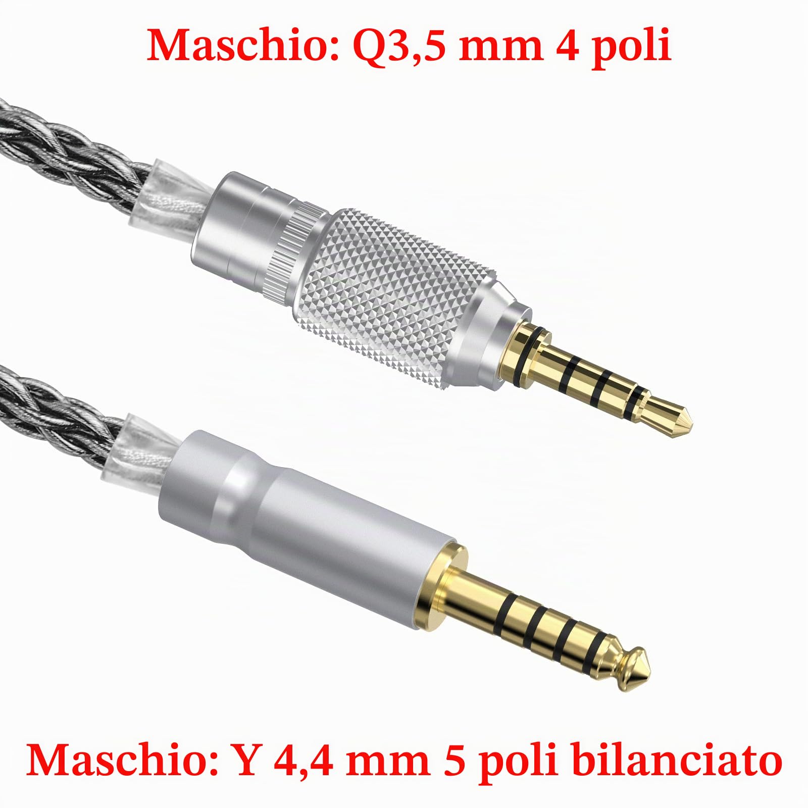 GEEKRIA Cavo audio di ricambio Apollo placcato argento da 4,4 mm a 3,5 mm compatibile con le cuffie Sony MDR-MV1 MDR-M1 MDR-M1ST con dispositivo di bloccaggio a manopola filettata (1,5 m)