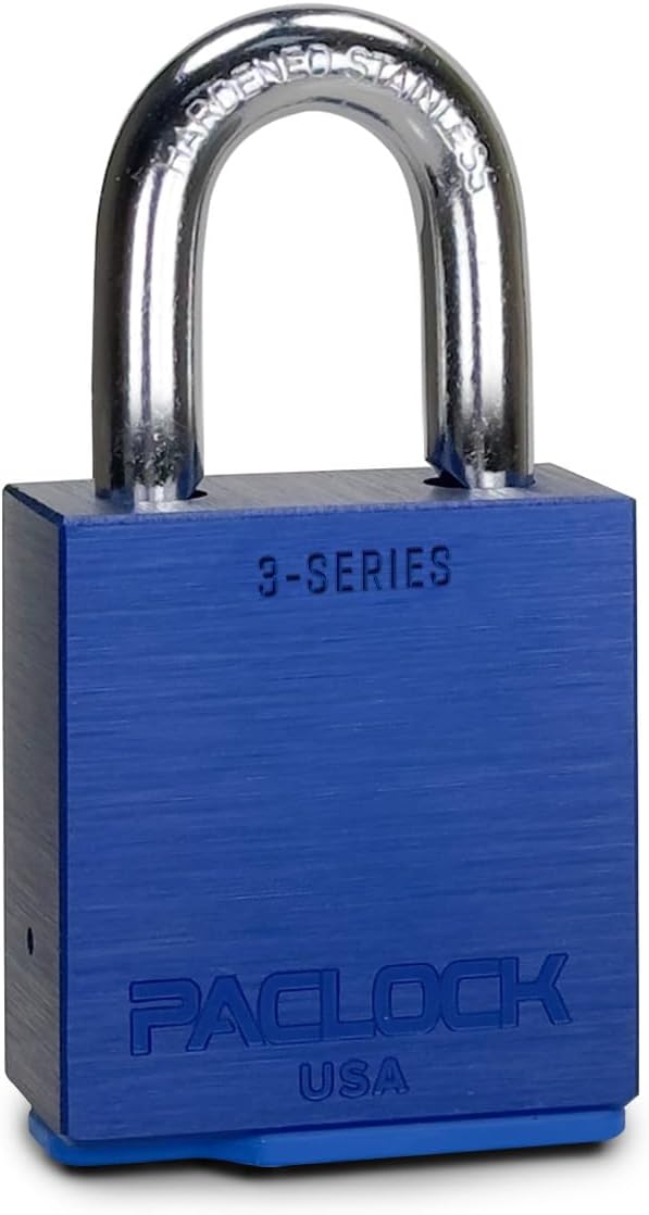 PACLOCK's 3-Series Padlock, UCS, 3/8" Diameter Hard. Stainless Steel Shackle, 1-3/16" Tall, High Performance 6-Pin Cylinder, One Lock Keyed to a Number U-Pick! w/ 2 Keys, Blue