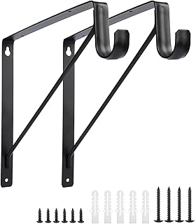 2 Pack Heavy Duty Closet Shelf & Rod Brackets, 10.9x12.3x1 Inch Closet Pole and Shelf Bracket, Black Closet Shelves Bracke...