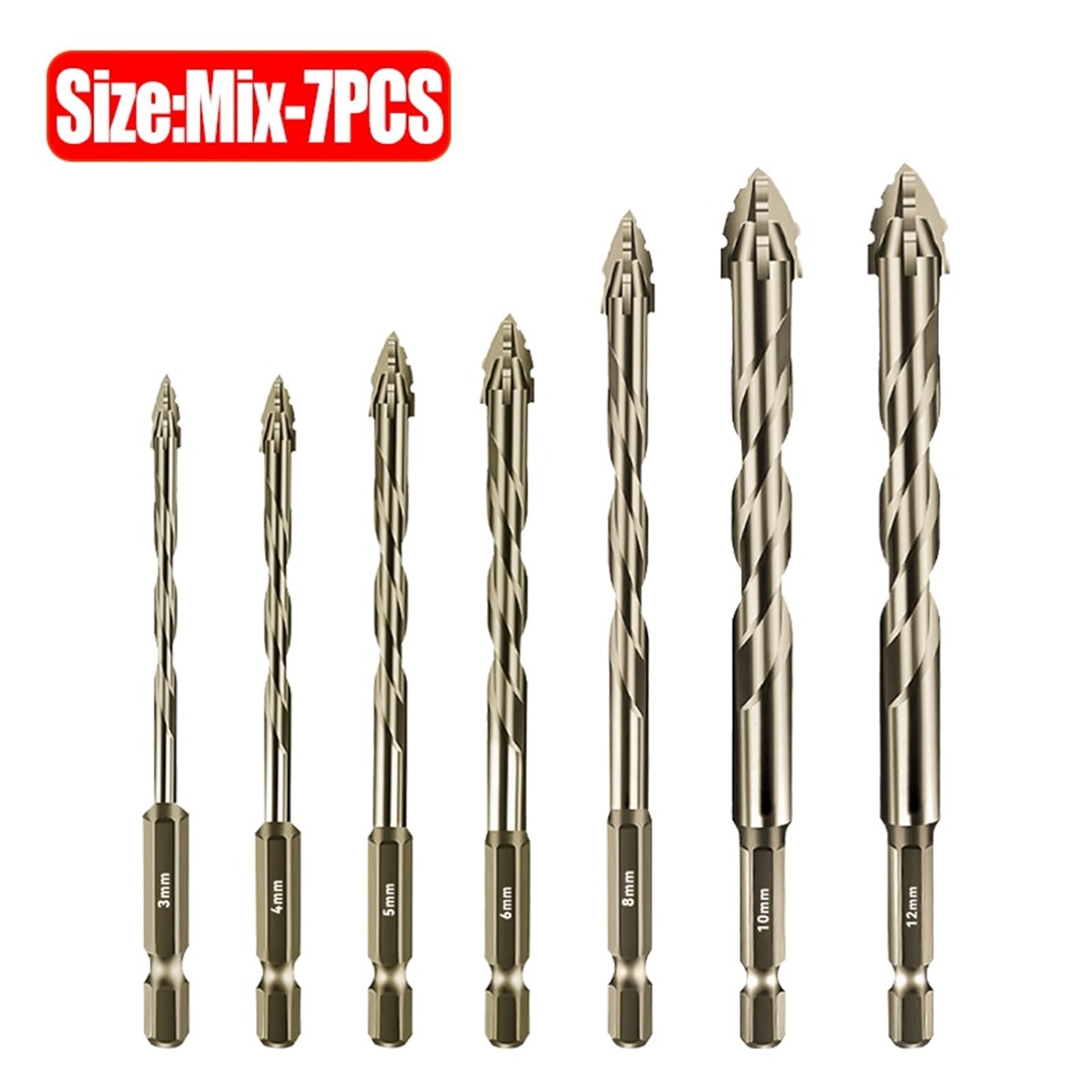 Zestaw wierteł mimośrodowych o wysokich czterech krawędziach Ząbkowane wiertła szklane Ceramiczne Narzędzia do wiercenia cegieł betonowych 6-12 mm Metal(Mix)