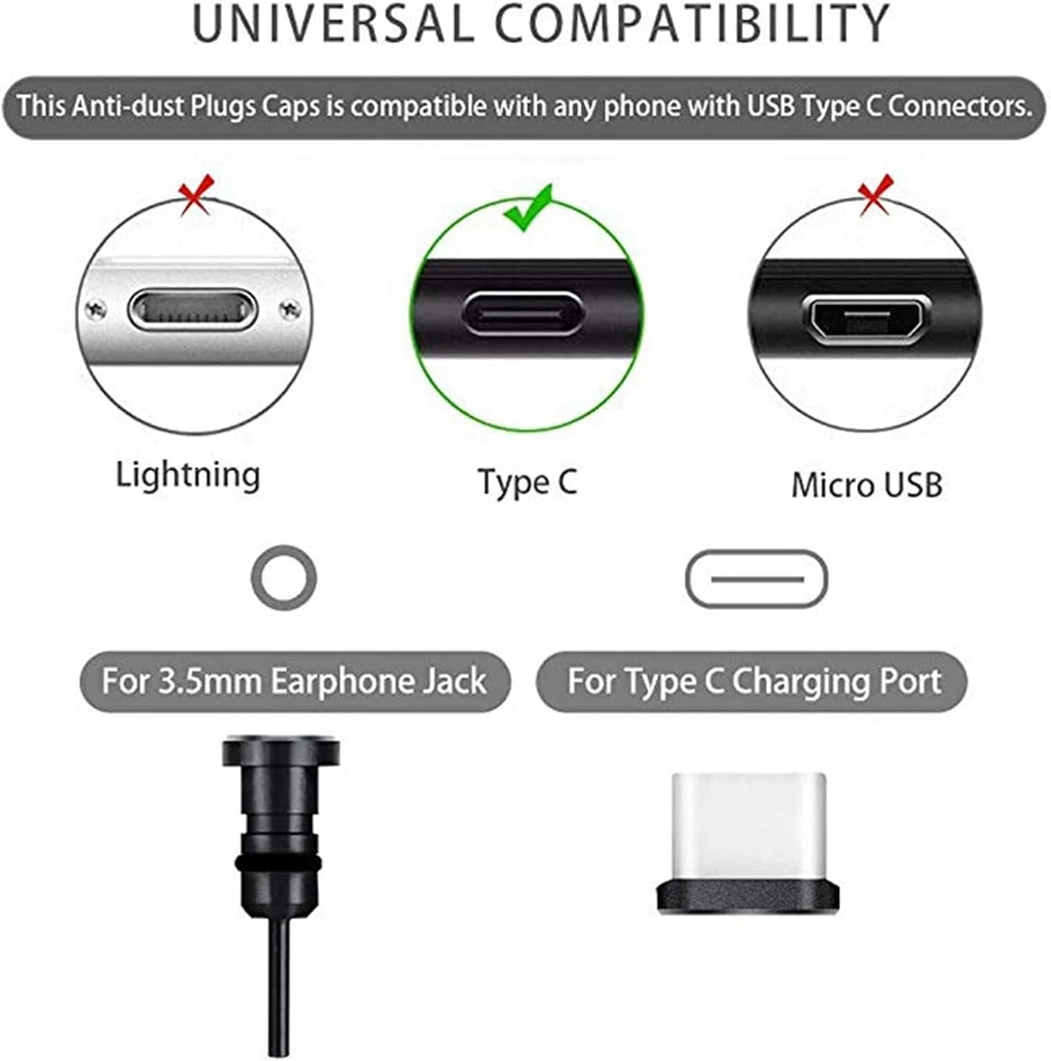 USB C Dust Plug 8set Type C Phone Charging Port 3.5mm Earphone Jack Anti Dust Plug for Port Protection(Yellow)