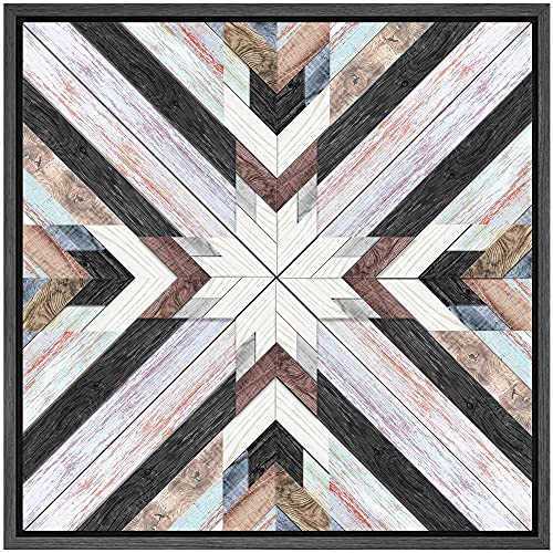 Image of IDEA4WALL Framed Canvas Print Wall Art Pastel Watercolor Woodblock Display Abstract Geometric Wood Panels Modern Art Bohemian Colorful Multicolor Warm for Living Room, Bedroom, Office - 24"x24" Black