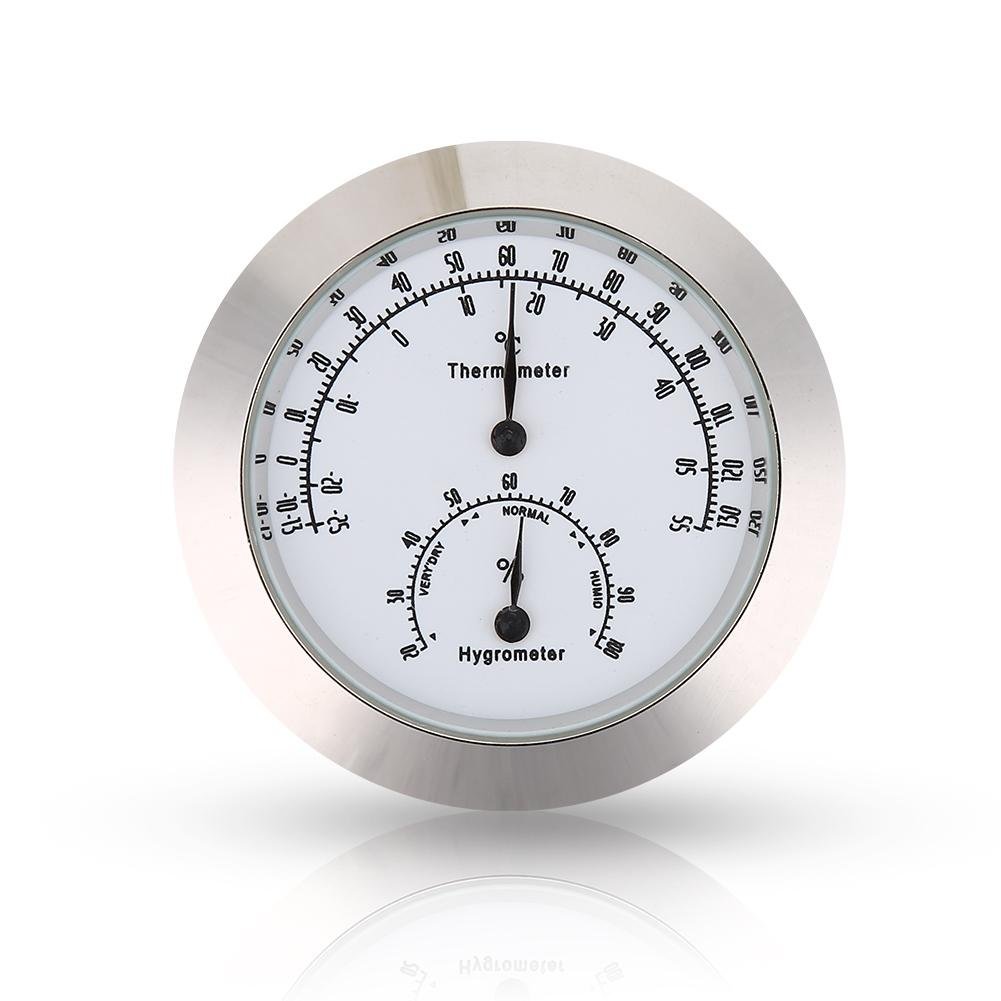 Guitar Hygrometer, Round Thermometer and Humidity Temperature Meter for Violin Case Instrument Care(Silver)