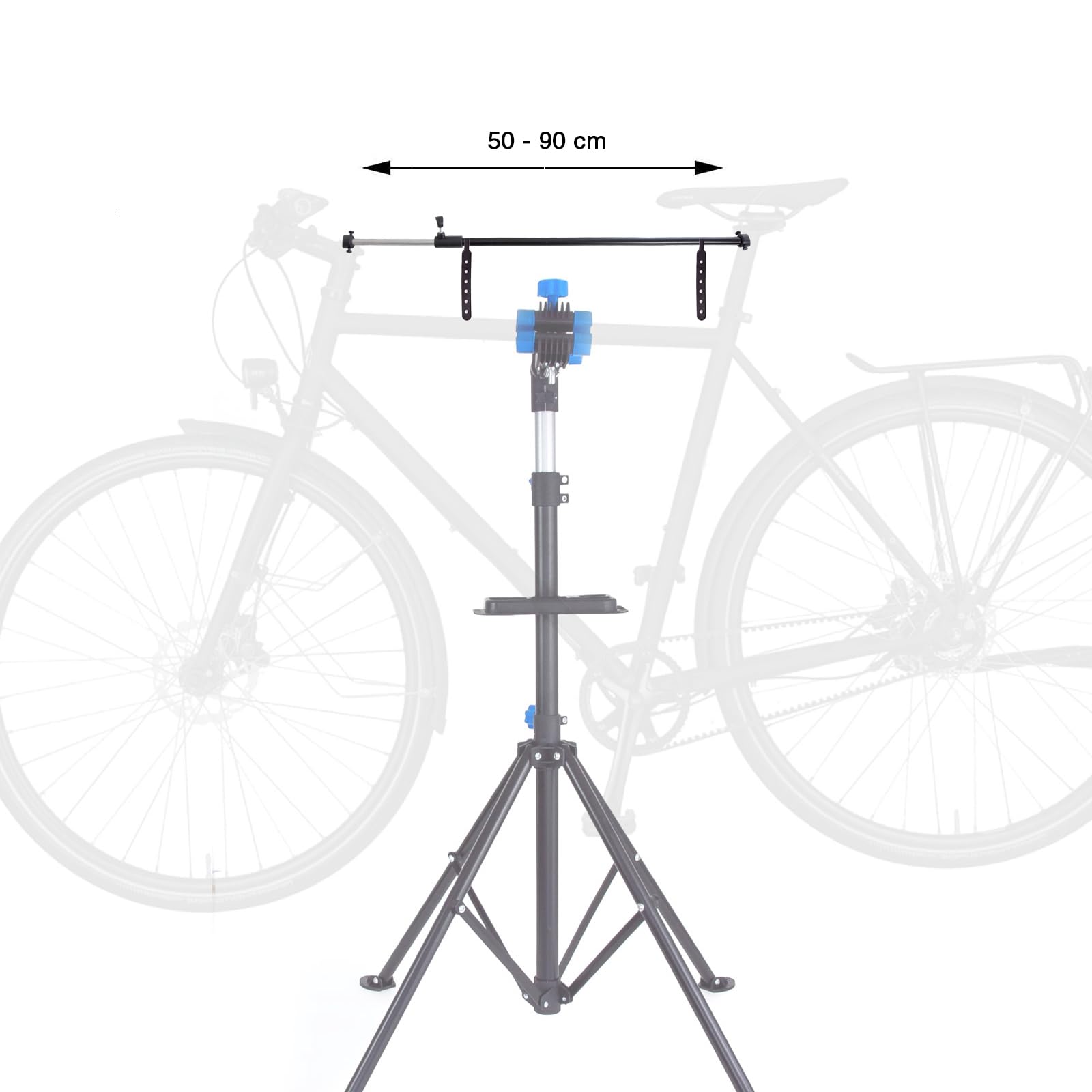 Grafner Montageständer Mountainbike, ausziehbar 105-190 cm, 30 kg belastbar, klappbar höhenverstellbar, Werkzeugablage, Schwerlast-Montageständer ausziehbar Reparaturständer Fahrrad Ebike