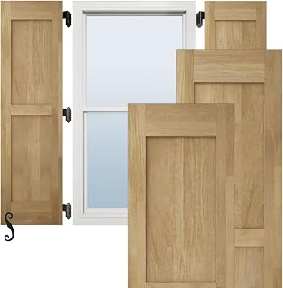 15"W x 47"H Americraft Two Equal Flat Panel Exterior Real Wood Shutters (Per Pair), Unfinished