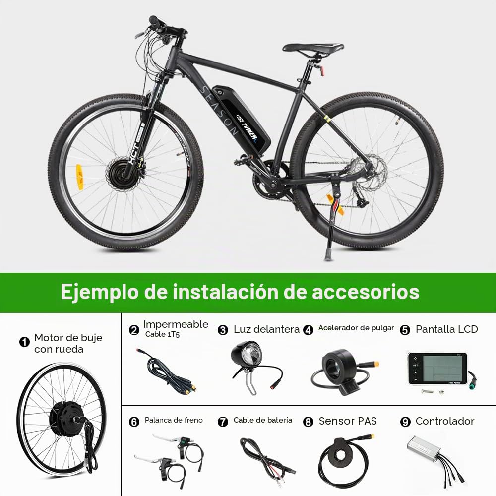 YOSE POWER Bicicleta eléctrica Hub Motor Frontal 36 V 250 W 20" Bicicleta eléctrica Kit de conversión 20 pulgadas negro con pantalla LCD