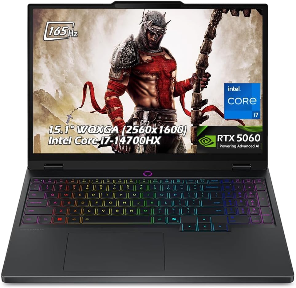 Customized Laptop, Created Using Lenovo Legion 5i Gaming Laptop, Intel Core i7-14700HX, RTX 5060, 15.1" WQXGA OLED 165Hz Display, 32GB DDR5 2TB SSD, Backlit KB, WiFi7, Win11, Eclipse Black