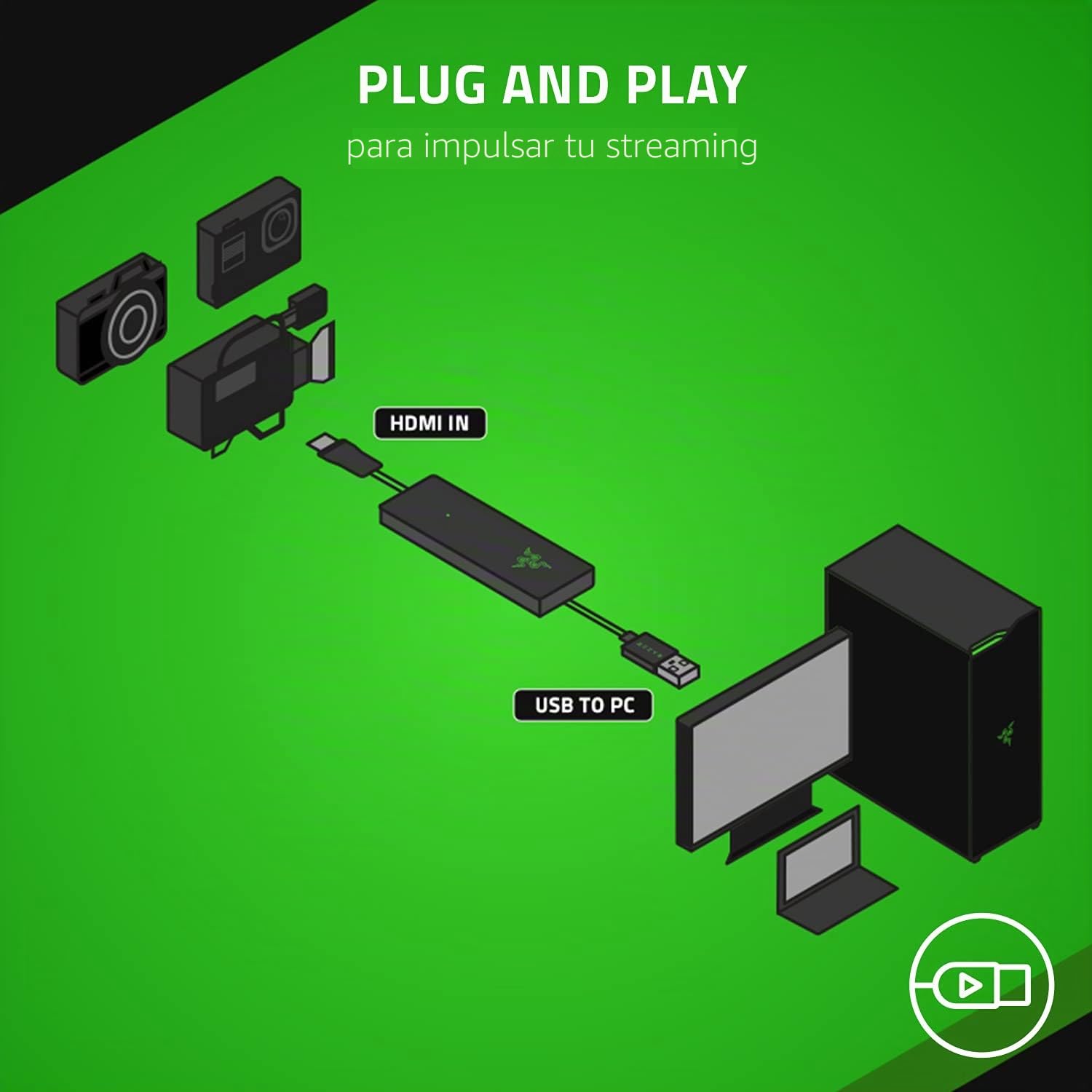 Razer Ripsaw X - Tarjeta de captura USB con conexión de cámara 4K para transmisión completa 4K (captura 4K 30FPS, HDMI 2.0, USB 3.0, Plug and Play, software de transmisión compatible, factor de forma