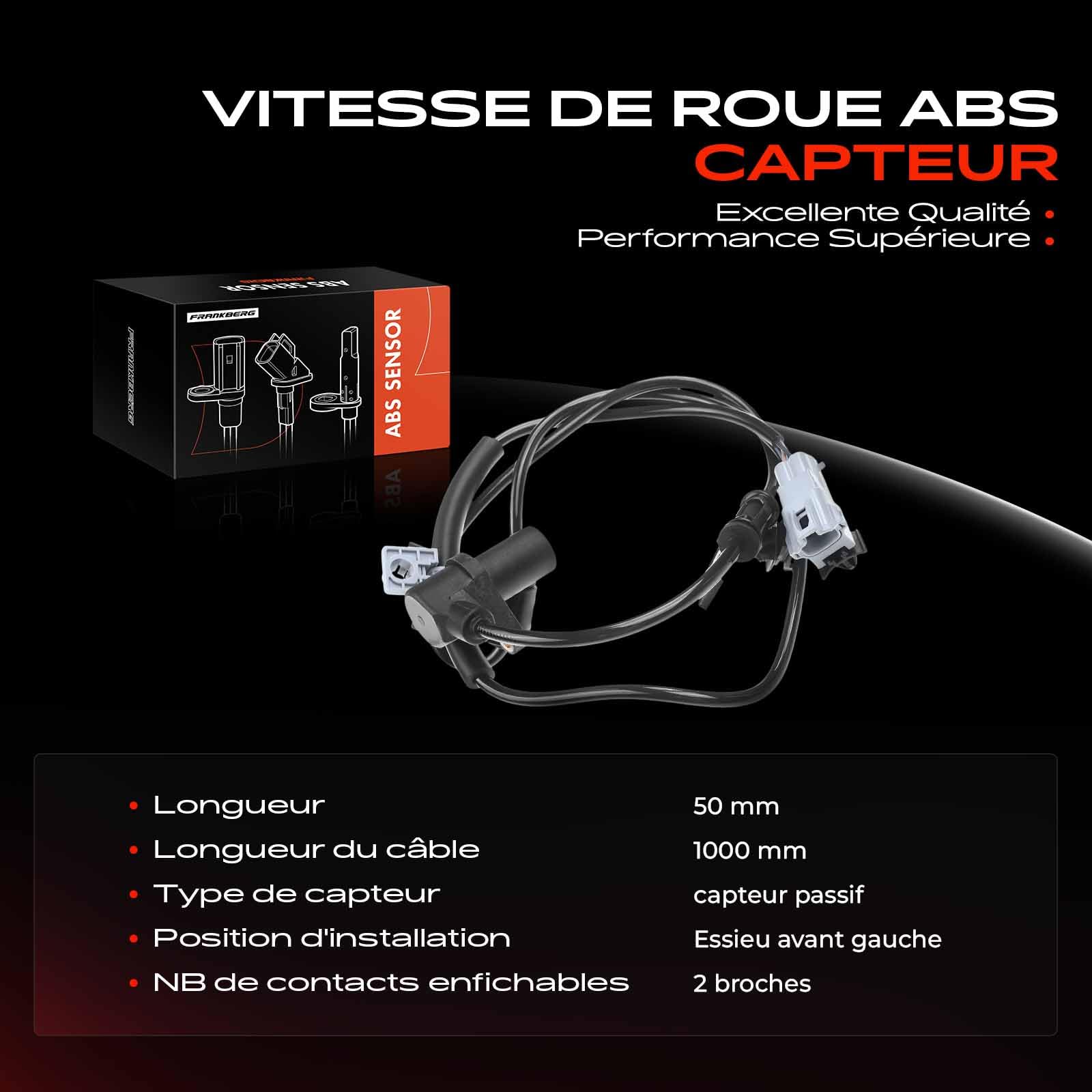 Frankberg Capteur ABS de vitesse de roue avant gauche 9567017000 | Compatible avec: Matrix FC
